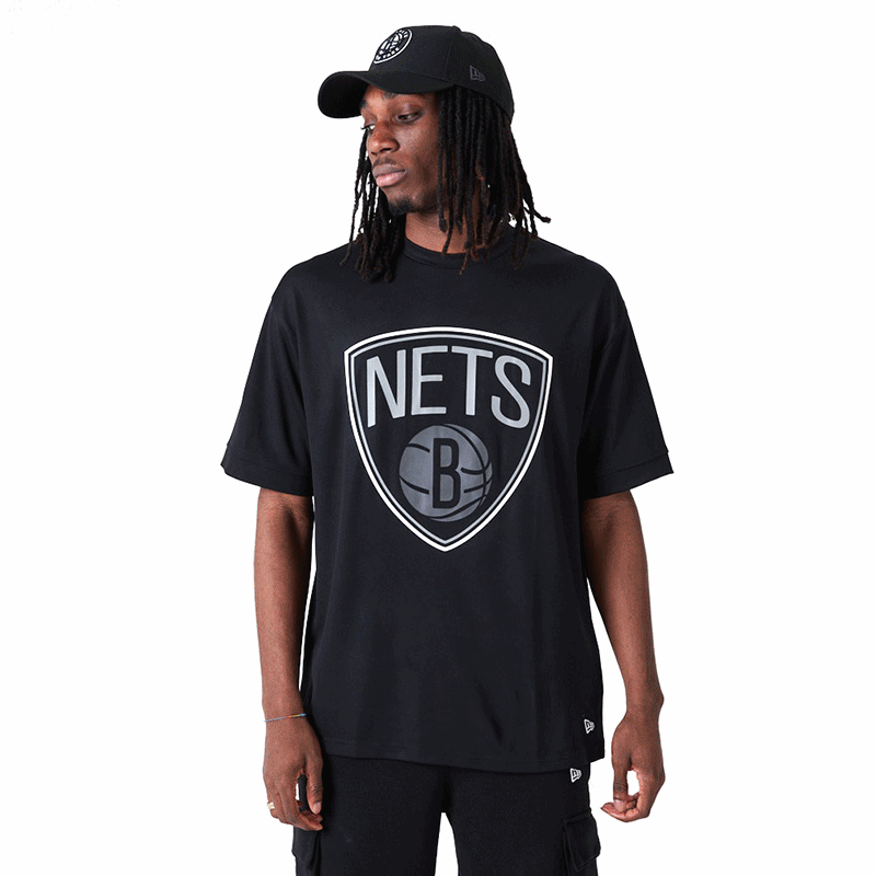 New Era Brooklyn Nets mesh applique t-shirt in black