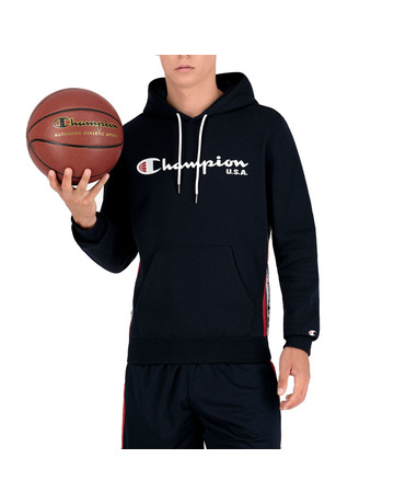Champion Basketball USA Script Logo Tape Fleece Hoodie "Navy"
