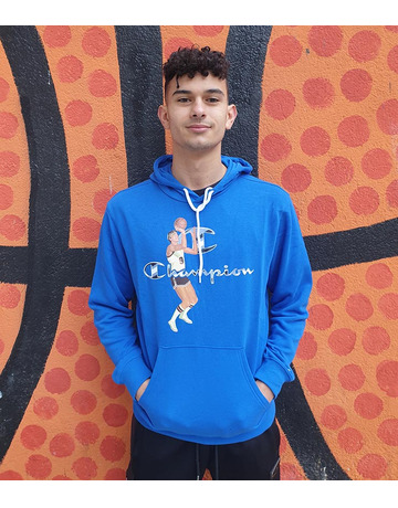 Champion Basketball Vintage Script Logo Hooded Sweatshirt "Blue"