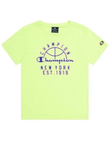 Champion Kids Sport Lifestyle Basketball T-Shirt Mesh Big Logo "Flour Geen Yellow"