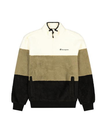 Champion Legacy Sherpa Graduated Panelled Half Z-Up Fleece Sweatshirt "Black-Cream"