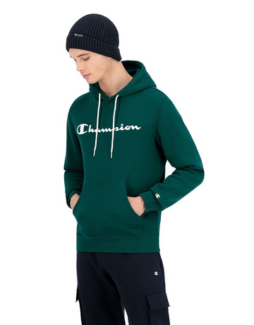 Champion Script Logo Print Cotton Terry Hoodie "Forest Green"