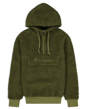 Champion Script Logo Winter Fleece Hoodie "Olive"