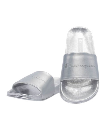Champion Slide Queens Script Logo W "Silver"