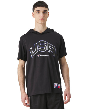 Champion Sport Lifestyle Basketball USA Logo Comfort Fit T-Shirt Hooded "Black"