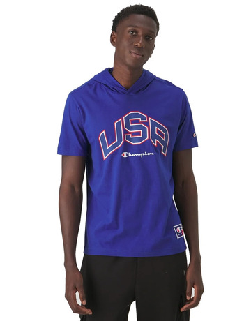 Champion Sport Lifestyle Basketball USA Logo Comfort Fit T-Shirt Hooded "Nautical Blue"