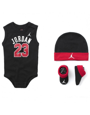 Jordan Infants J23 Jersey/hat/bodysuit/bootie 3 Piece Set (0-6M) "Black"