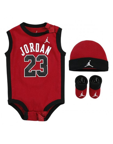 Jordan Infants J23 Jersey/hat/bodysuit/bootie 3 Piece Set "Gym Red"