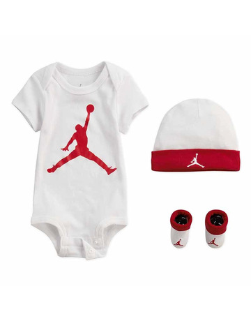 Jordan JHN Jumpman Infants Hat/ Bodysuit /Bootie Set 3pc "White-Gym Red"