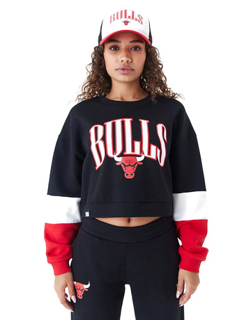 New Era NBA Chicago Bulls Womens Colour Block Crop Crew Neck Sweatshirt