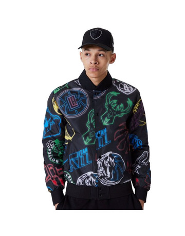 New Era NBA Multi Team Logo All Over Print Bomber Jacket
