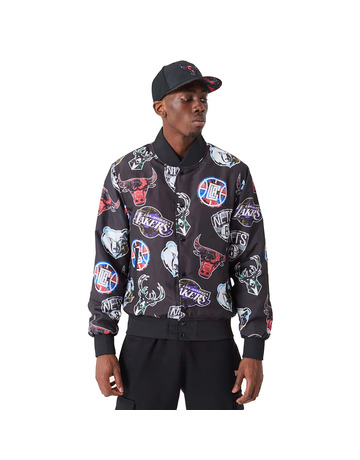 New Era NBA Team Logos All Over Print Bomber Jacket  "Black"