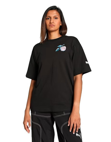 Puma Womans Basketaball Cherry on Top Graphic Oversized Fit Tee "Black"