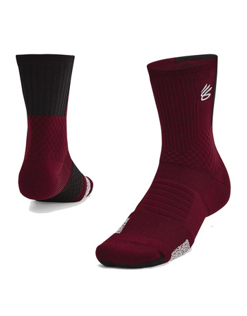 UA Curry ArmourDry™ Playmaker Mid-Crew Socks"Deep Red-Black"