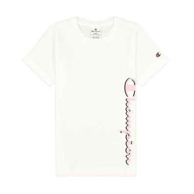 Champion Girls Legacy Script Logo Print T-Shirt "White-Rose"