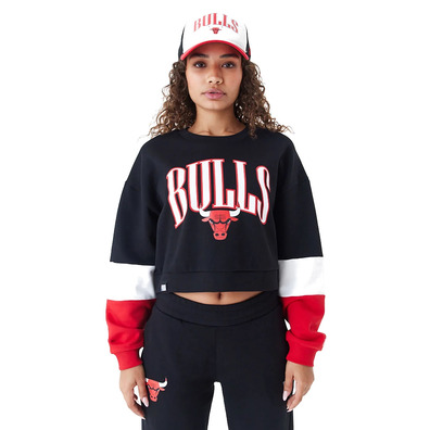 New Era NBA Chicago Bulls Womens Colour Block Crop Crew Neck Sweatshirt
