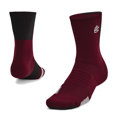UA Curry ArmourDry™ Playmaker Mid-Crew Socks"Deep Red-Black"