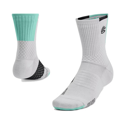 UA Curry ArmourDry™ Playmaker Mid-Crew Socks"Halo Gray-Neo Turquoise"