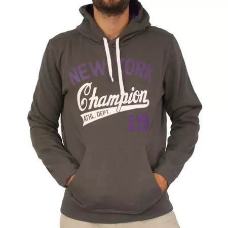 Champion Sudadera Capucha Athlentic Logo New York 19 (gris oscuro/morado/blanco)