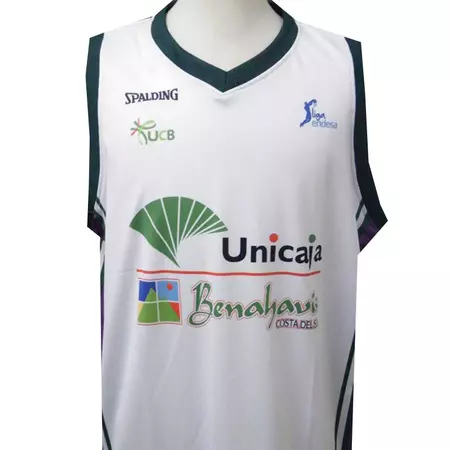 Camiseta Unicaja Málaga ACB 2ª Equipación 2014/15 (blanco/verde/morado)