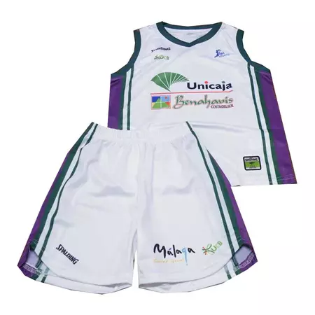 Pack Niño Unicaja Málaga ACB 2ª Equipación (blanco/verde/morado)