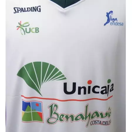 Camiseta Unicaja Málaga ACB 2ª Equipación 2014/15 (blanco/verde/morado)