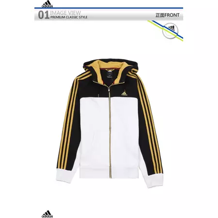 Adidas Sudadera Essentials 3S FZ Hood (blanco/negro/oro)