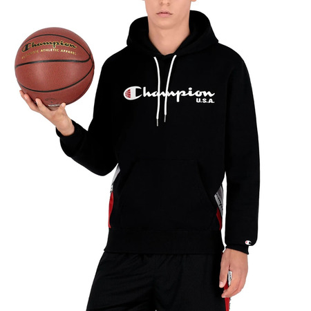 Champion Basketball USA Script Logo Tape Fleece Hoodie "Black"