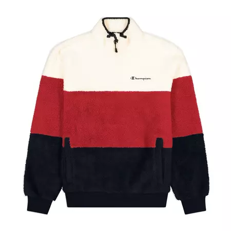 Champion Legacy Sherpa Graduated Panelled Half Z-Up Fleece Sweatshirt "Navy-Red"