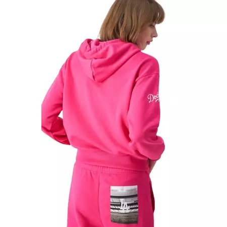 Champion MLB Rochester Autenthic LA Dodgers Print Logo Crop Hoodie "Pink Fuchsia "