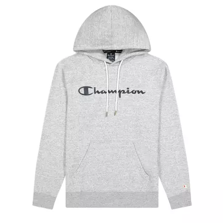 Champion Script Logo Print Cotton Terry Hoodie "Light Grey"