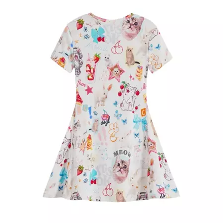 Desigual Cats Skater Dress "White"