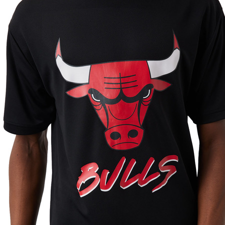 New Era NBA Chicago Bulls Logo Script Mesh Oversize Tee "Black"
