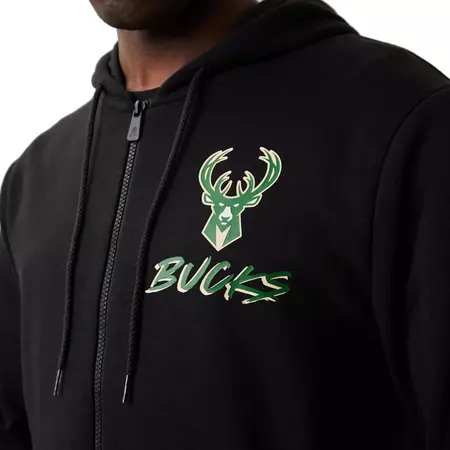 New Era NBA Milwaukee Bucks Script Logo FZ Hoodie "Black"