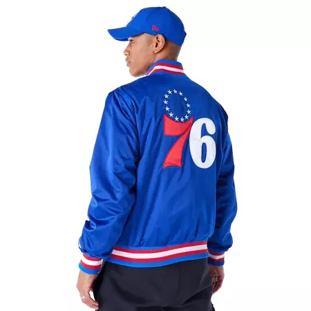 New Era NBA Philadelphia 76ers Satin Bomber Jacket "Blue"