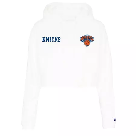 New Era NBA Womens New York Knicks Team Logo Crop Pullover Hoodie