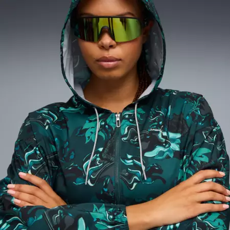 Puma W WOVEN JACKET - AOP "Green Terrain"