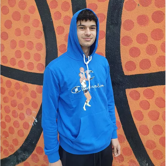 Champion Basketball Vintage Script Logo Hooded Sweatshirt "Blue"