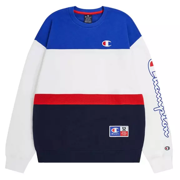 Champion Sport Lifestyle Basketball Color Block Crewneck Sweatshirt Logo C "White"