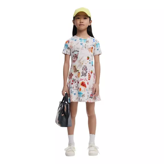 Desigual Cats Skater Dress "White"