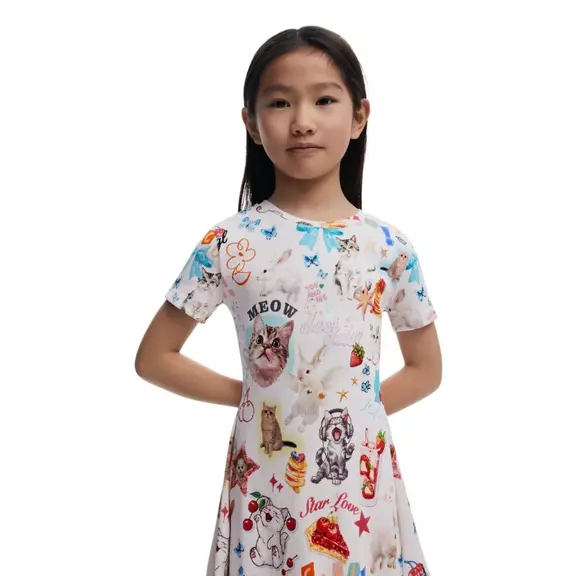 Desigual Cats Skater Dress "White"