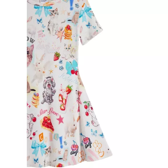 Desigual Cats Skater Dress "White"