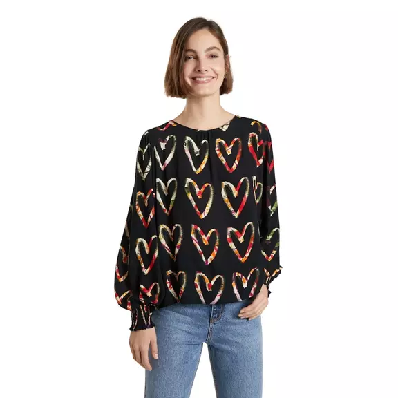 Desigual Loose Crepe Hearts Blouse