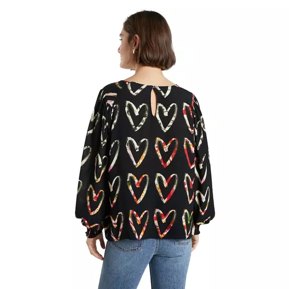 Desigual Loose Crepe Hearts Blouse