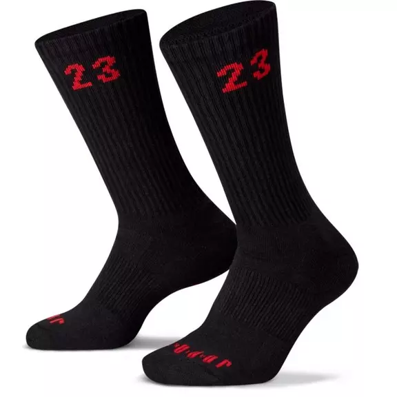 Jordan Essentials Crew Socks (3 Pairs) "Black-Gym Red"