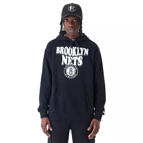 New Era NBA Brooklyn Nets Script Oversized Pullover Hoodie "Black"
