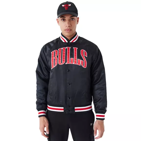 New Era NBA Chicago Bulls Applique Satin Bomber Jacket