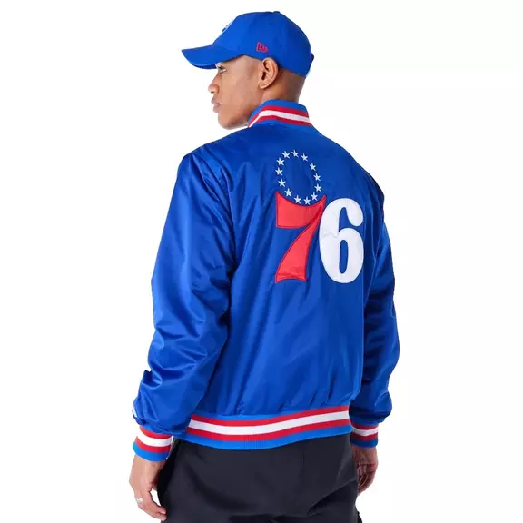 New Era NBA Philadelphia 76ers Satin Bomber Jacket "Blue"