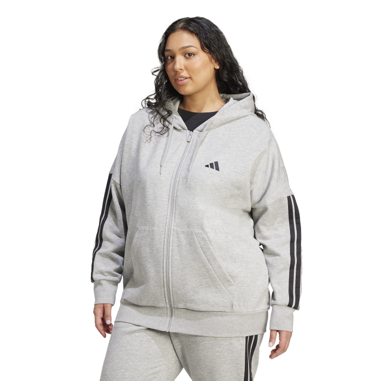 Adidas Essentials 3-Stripes Full-Zip Fleece Hoodie (Plus Size) "Grey"