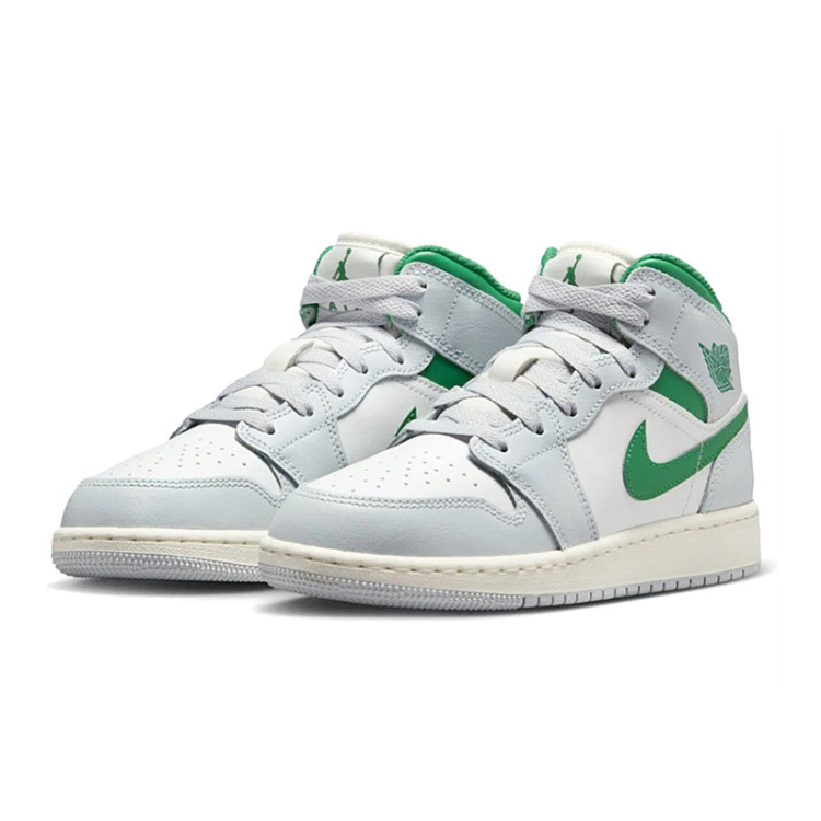Air Jordan 1 Mid (GS) "White Pure Platinum Pine Green"